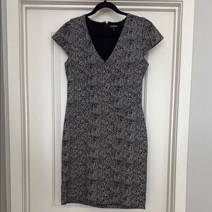 Express Black and White Sheath Dress with Flutter Sleeves